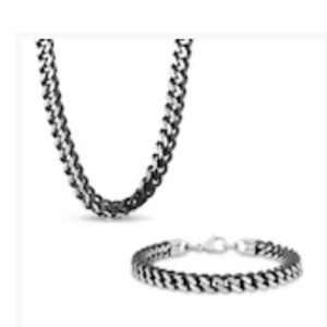 Silver and Black Chain Necklace and Bracelet Set
